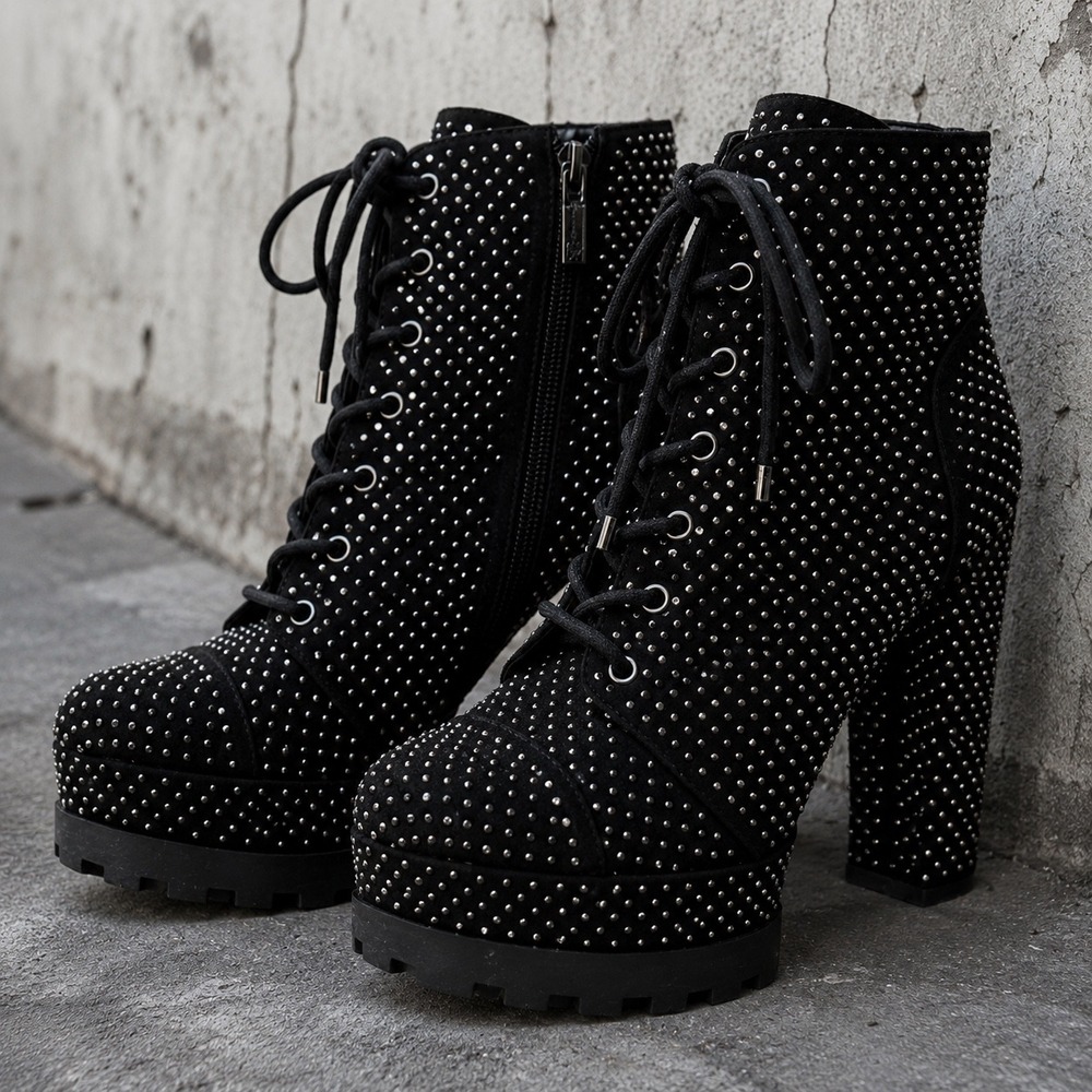 Jessica Simpson JSIRELLA2 Studded Platform Ankle Boots Black Silver 7.5M